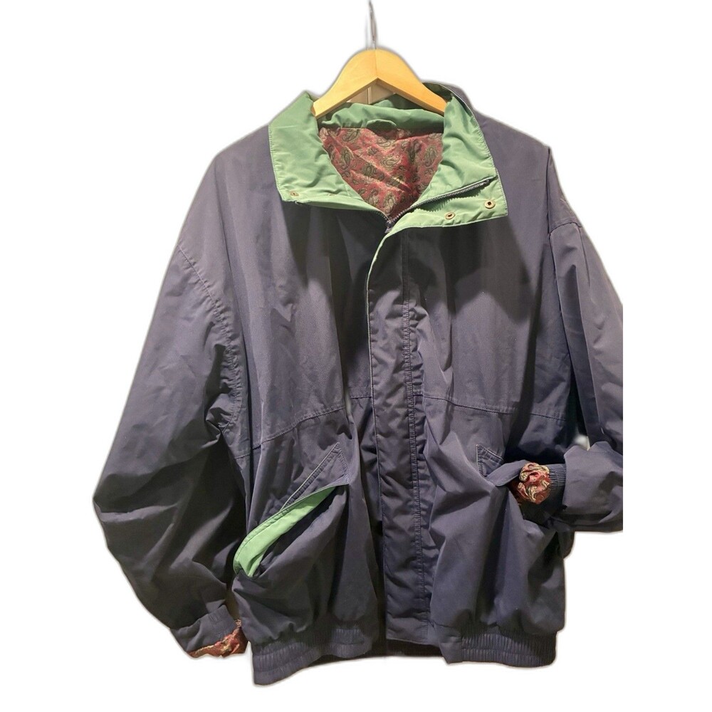 Vintage Mens XL Windbreaker Jacket Paisley Lined Navy Green 90s